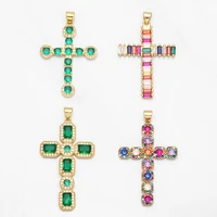 ocesrio rainbow cross pendants for necklace copper gold plated cubic zirconia crucifix jewellery making accessories pdta762