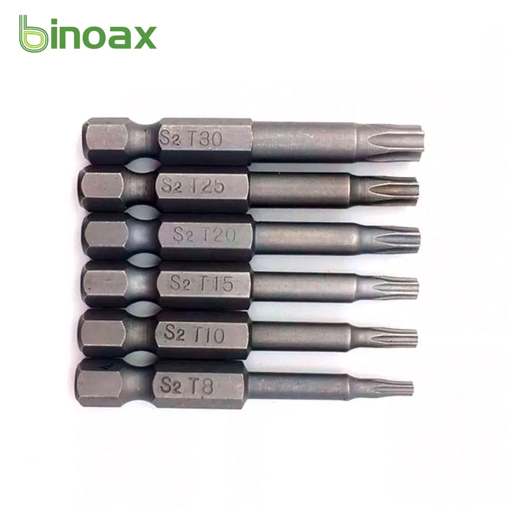 Binoax 6 pcs 50mm Magnetic Torx Screwdriver Bits 1/4" Hex Shank T8 T10 T15 T20 T25 T30