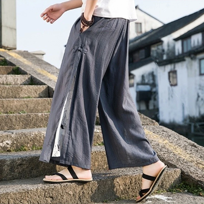 

Гладкие уютные широкие брюки в китайском стиле Hakama, удобные широкие брюки для мужчин, брюки