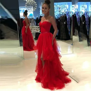 Evening Dress Long Red Tulle Formal Dress Vintage Evening Gown Fashion Prom Dress Evening Dress 2021