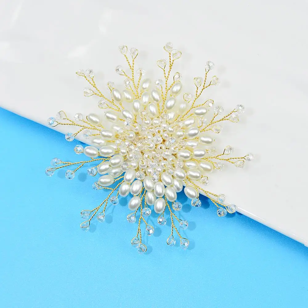 CINDY XIANG Handmade Pearl And Crystal Beads Flower Brooches For Women Large Fashion Wedding Weaving Jewelry High Quality