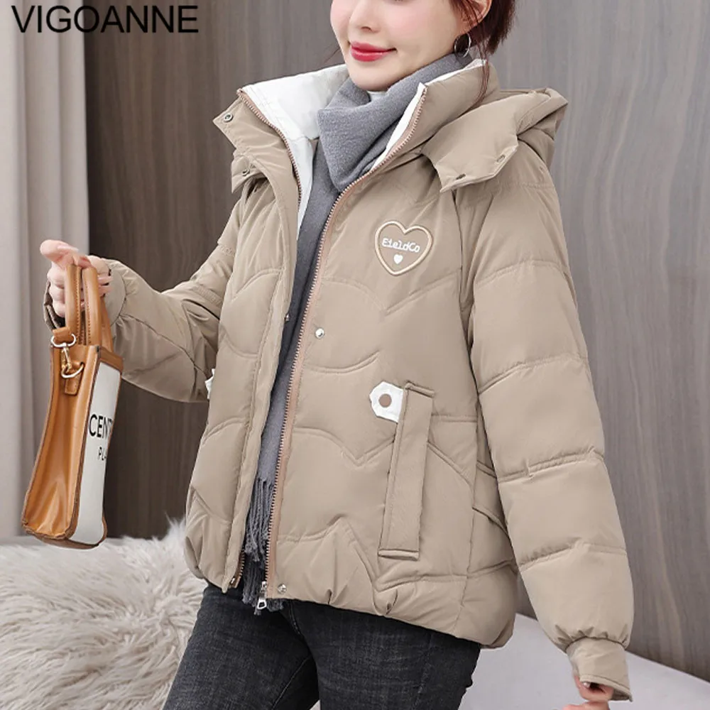 VigoAnne 2025 зимнее однотонное свободное пальто с капюшоном женская повседневная