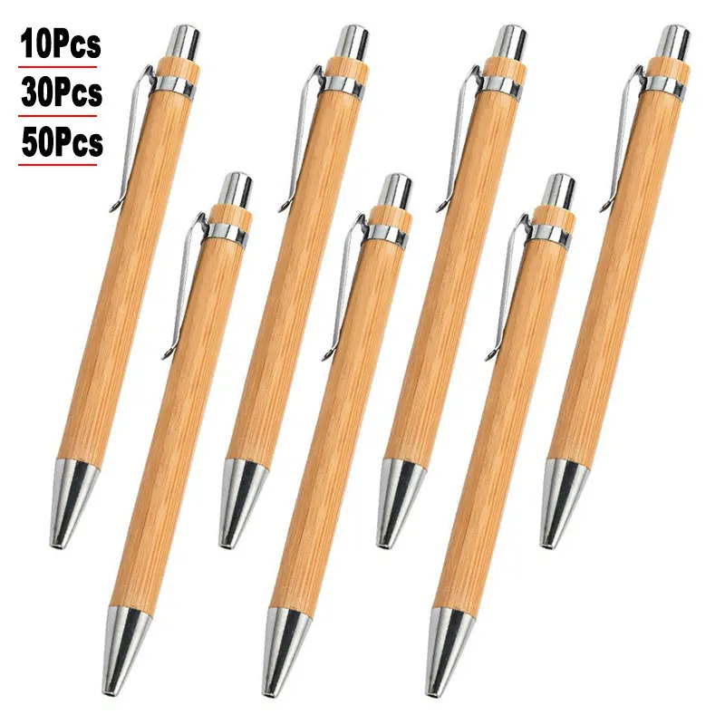 30Pcs 50Pcs Set Bamboo Wood Ballpoint Pen 1.0mm Tip Blue Black Ink Office School Wrting Stationery Business Signature Ball Pen