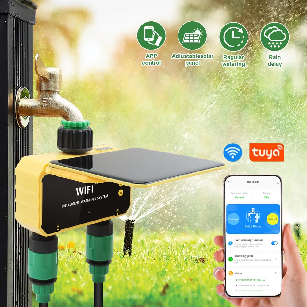 Двухзонный Wi-Fi солнечный таймер орошения Smart APP управление автоматическая