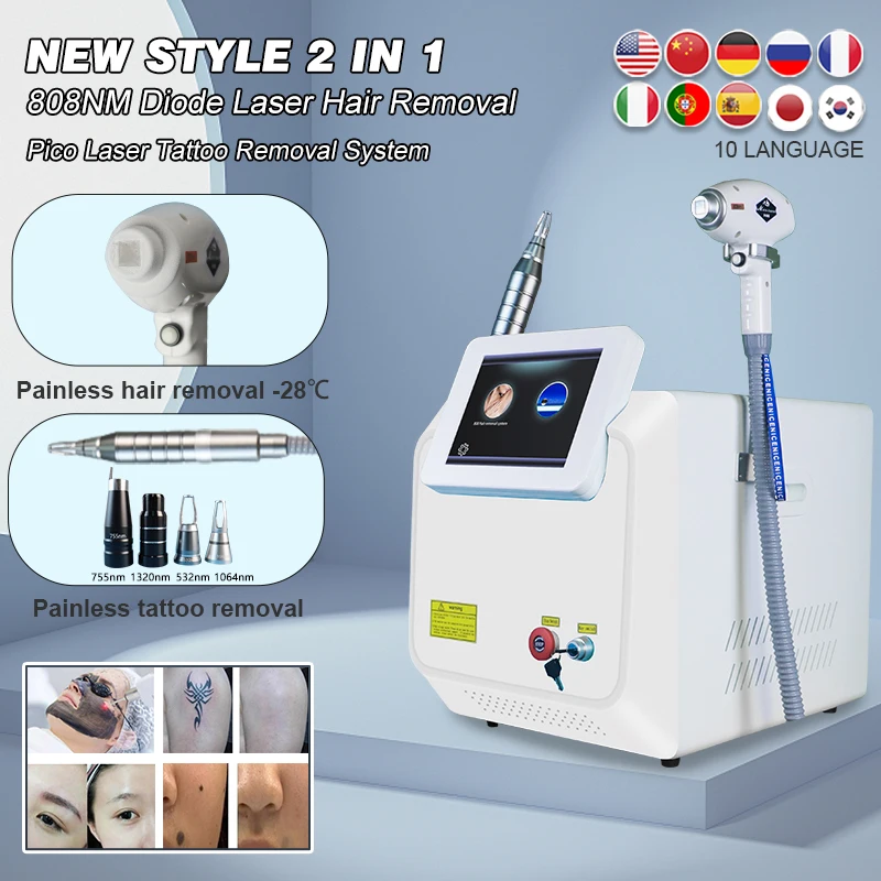 

Factory Price 2in1 Professional Beauty Equipment Carbon Peel 755/808/1064nm Diode Hair Removal Pico Tattoo Removal Laser Machine