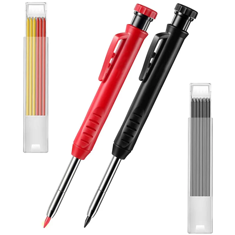 

Woodworking Marker Carpenter Pencil Solid Woodworking Tools Set 6 Refill Pencil Sharpener Deep Hole Mechanical Pencil Hand Tools