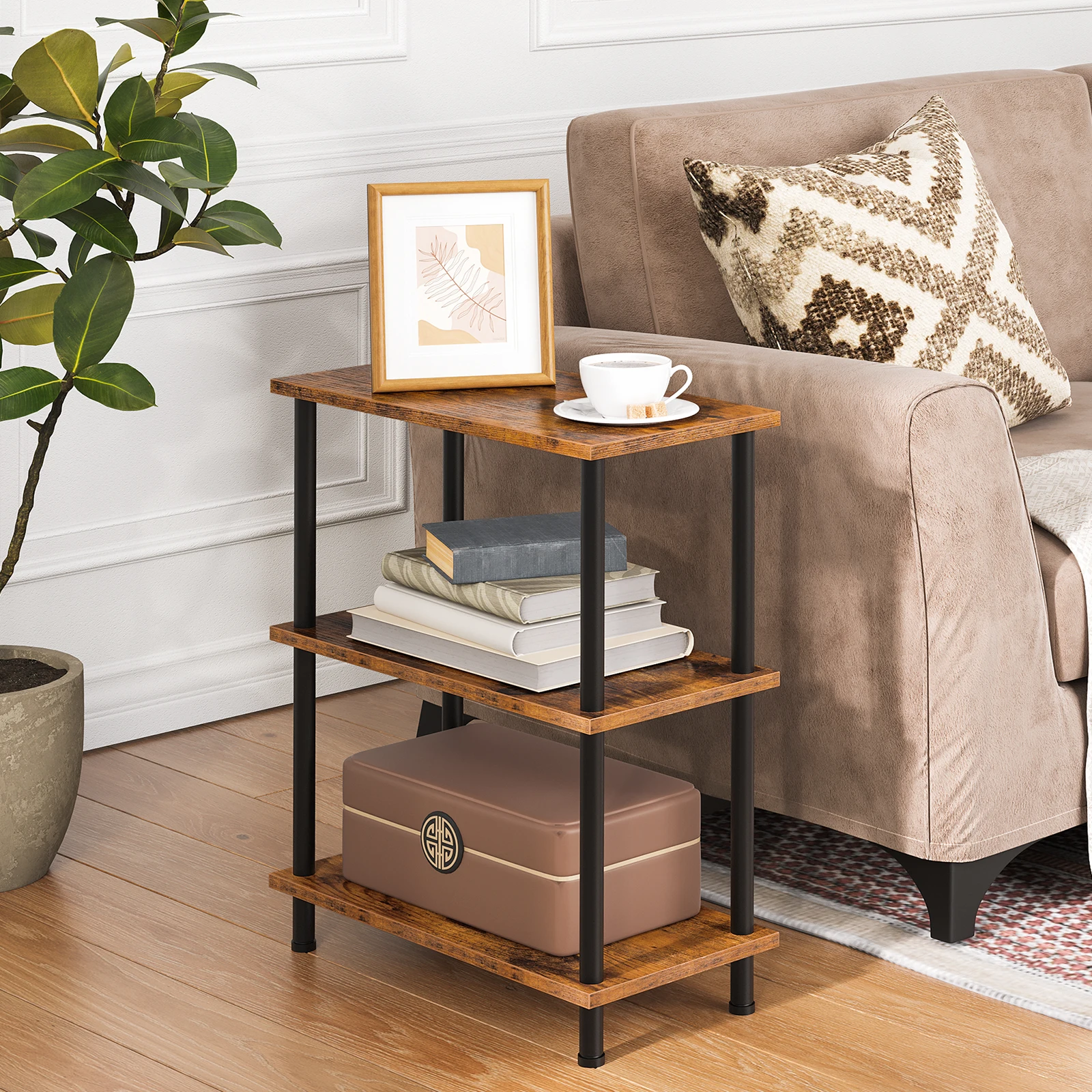 

HOOBRO Side Table 3-Layer Stackable Bedside Table Stable End Table For Small Space In Bedroom Living Room Easy Assembly Brown