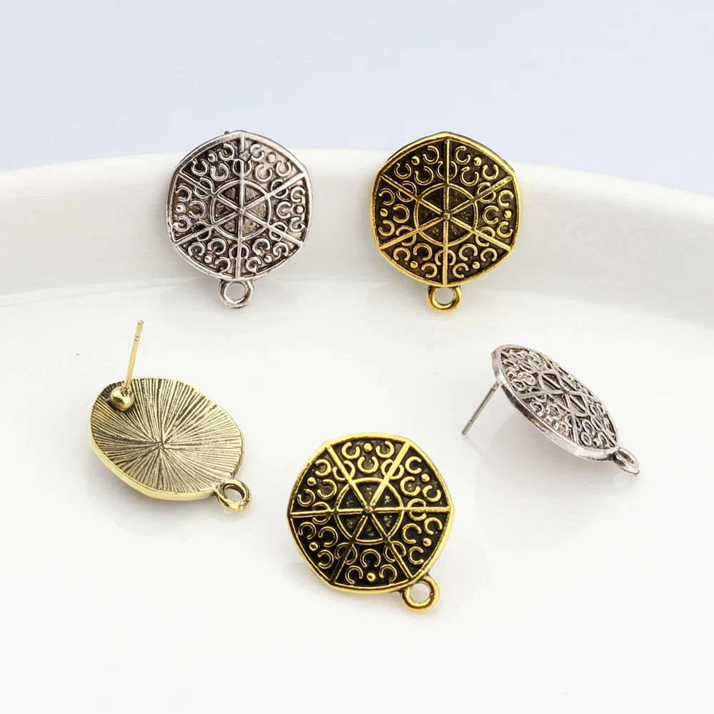 

Retro Zinc Alloy Geometry Stud Earrings Material Earring Connector 18mm 6pcs For DIY Earrings Accessories