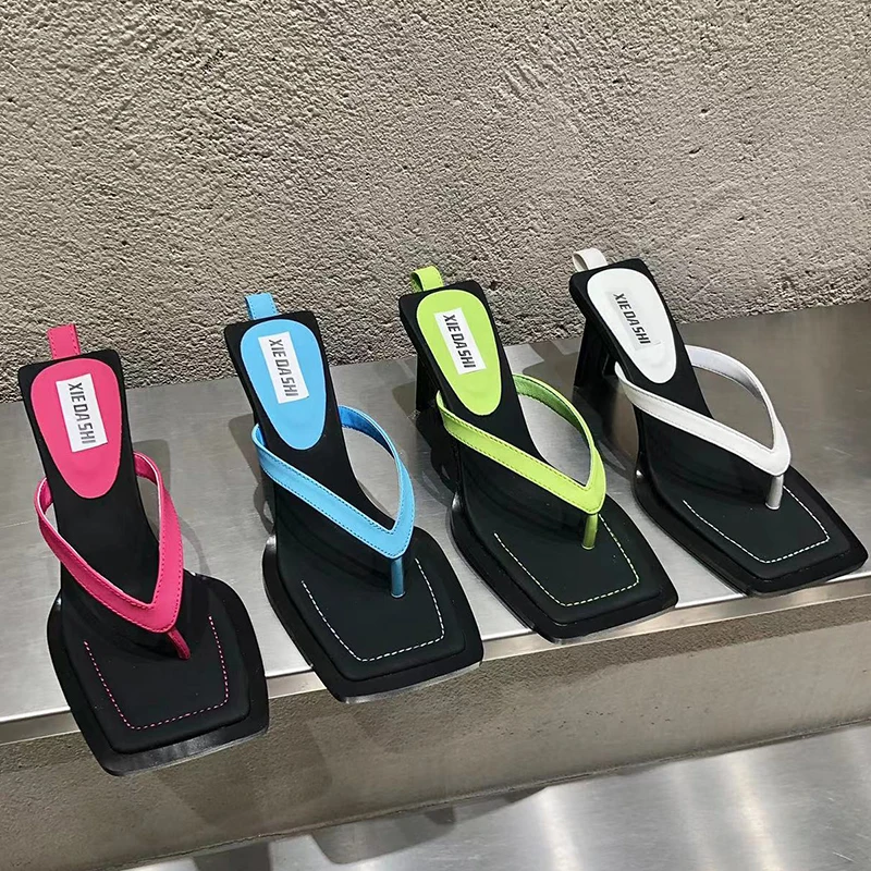 

Summers Women Pumps Shoes Slippers Square Toe Strange Style Ladies High Heels Sandals Slip On Female Casual Outdoor Slides