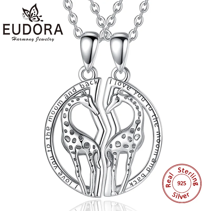 

Eudora 925 Sterling Silver Giraffe Best Friends friendship Pendants Necklace For 2 Pcs/ Set Couple Jewelry Gifts For Sisters