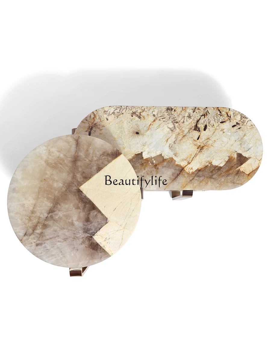 Итальянский светлый роскошный мраморный столик Pandora для гостиной диван круглый