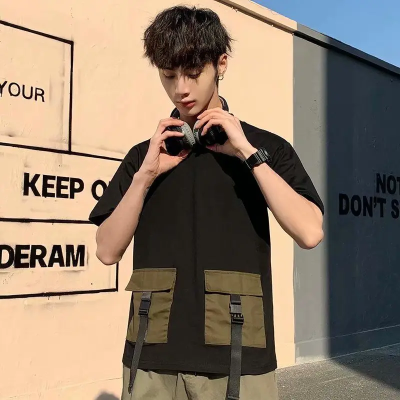 

Новинка 2022, футболка ulzang с коротким рукавом в гонконгском стиле, Мужская популярная брендовая свободная футболка для студентов