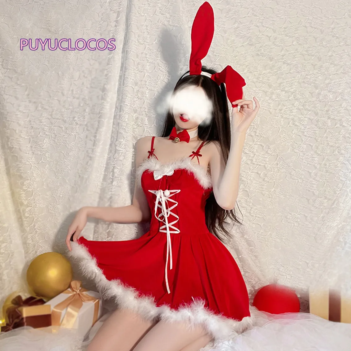 

Women Lady Santa Claus Xmas Christmas Cosplay Costume Sexy Winter Sleeveless Dress Bunny Girl Role Play Uniform Nightgowns