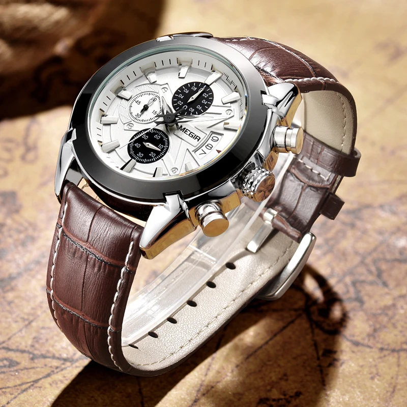 

Top Luxury Watches For Men Fashion Sport Chronograph Quartz Wrist Watch Male Military Leather Strap Waterproof Clock