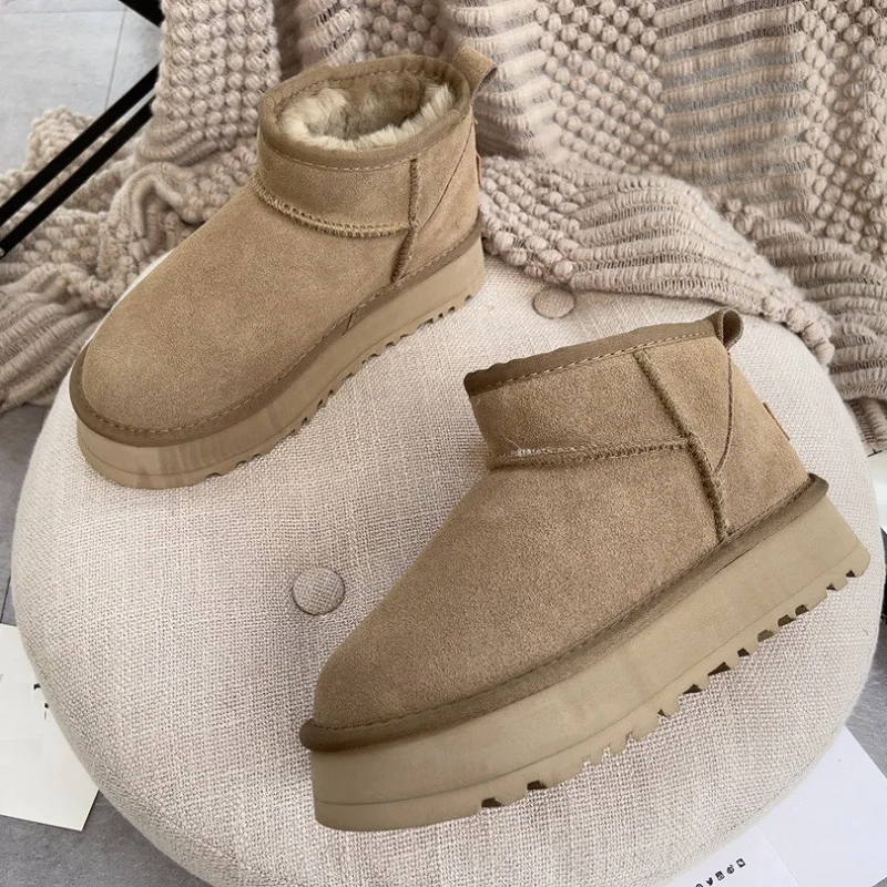AUSTRALIA 2022 New Hot Cow Suede Leather Women Warm Plush Lined Winter Mini Ankle Platform Snow Boots Flat Waterproof