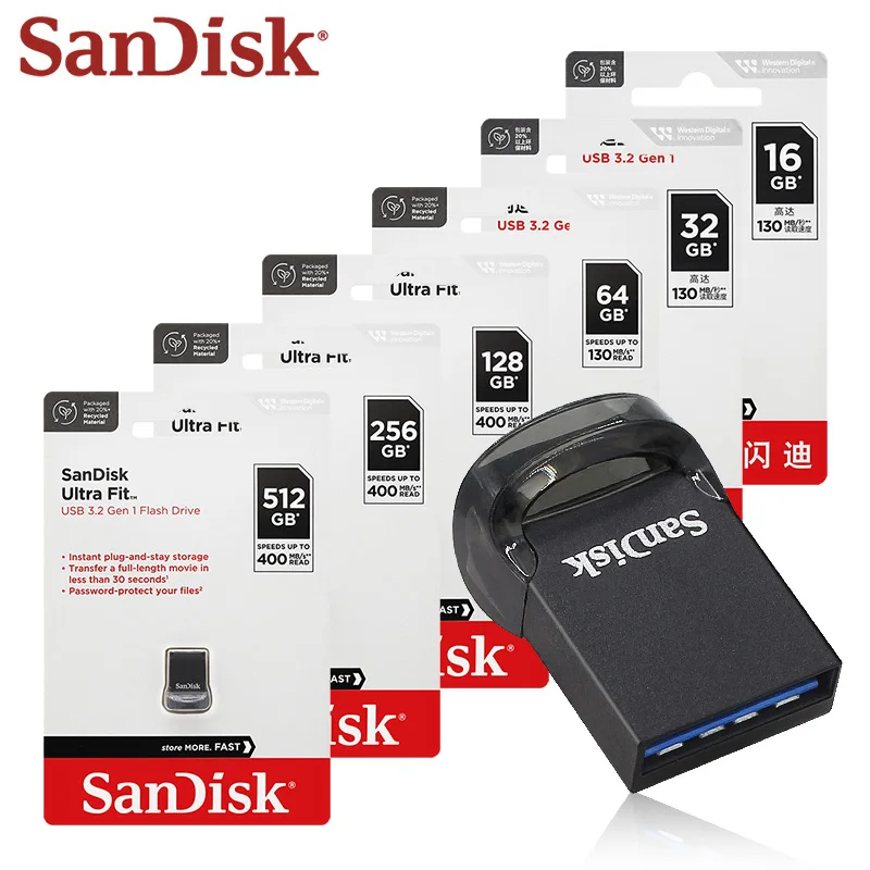 Фото Флеш-накопитель SanDisk Ultra Fit CZ430 USB3.2 Gen1 Mini с шифрованием, скорость до 400 МБ/с, 32 ГБ, 64 ГБ, 128 ГБ, 256 ГБ, 512 ГБ для ноутбуков и ПК №4