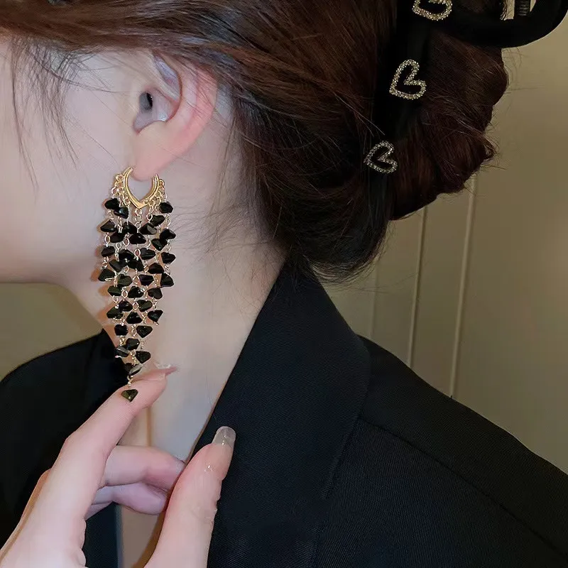 

Black Long Tassels Earrings for Woman