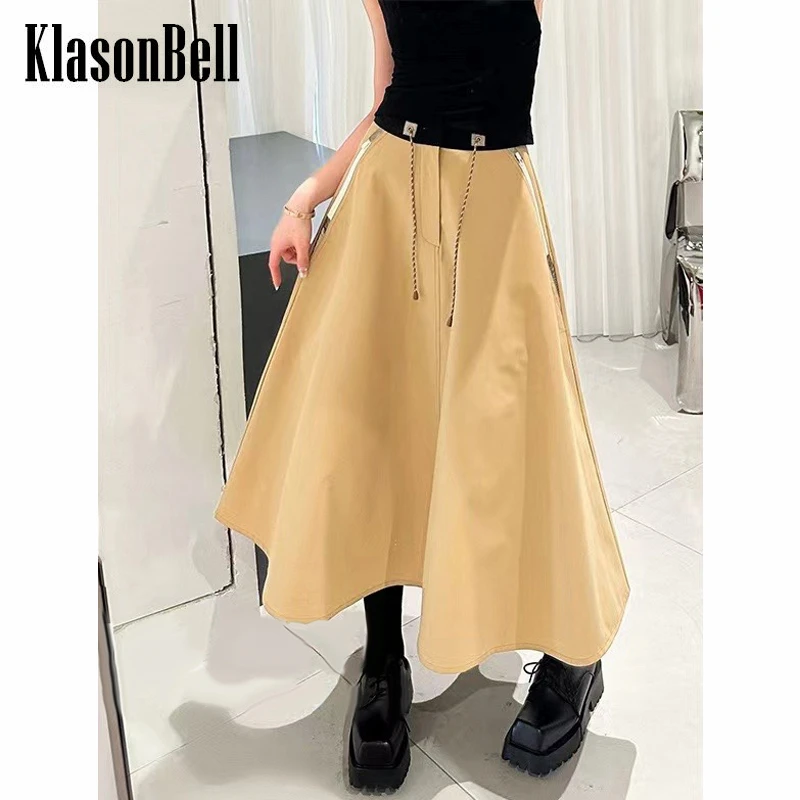 

6.10 KlasonBell Fashion Contrast Color Patchwork Drawstring Zipper Pocket Midi Skirt Women