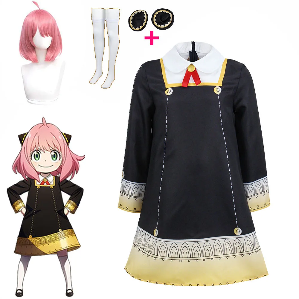 

Косплей костюм персонажа из аниме «Подделка» для взрослых, семейное черное платье шпиона, Милая женская одежда для девушек, карнавальный наряд с розовым париком для ролевых игр