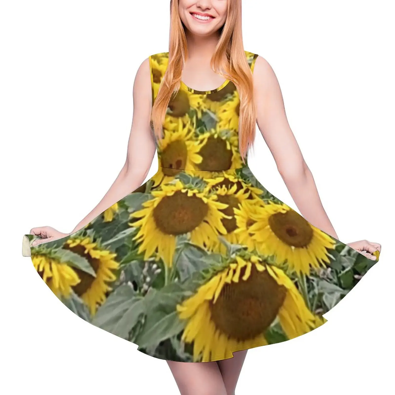 

Big Sunflower Field Dress High Waist Yellow Floral Print Casual Dresses Summer Female Big Size Club Trendy Skate Dress 4XL 5XL