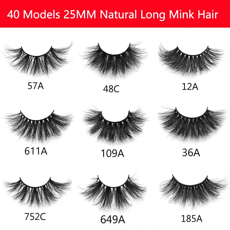 

20Pairs/lot 40 Kinds 25mm Natural Mink Eyelashes 3D Dramatic False Eyelash Handmade Fluffy Soft Long Lash Extension