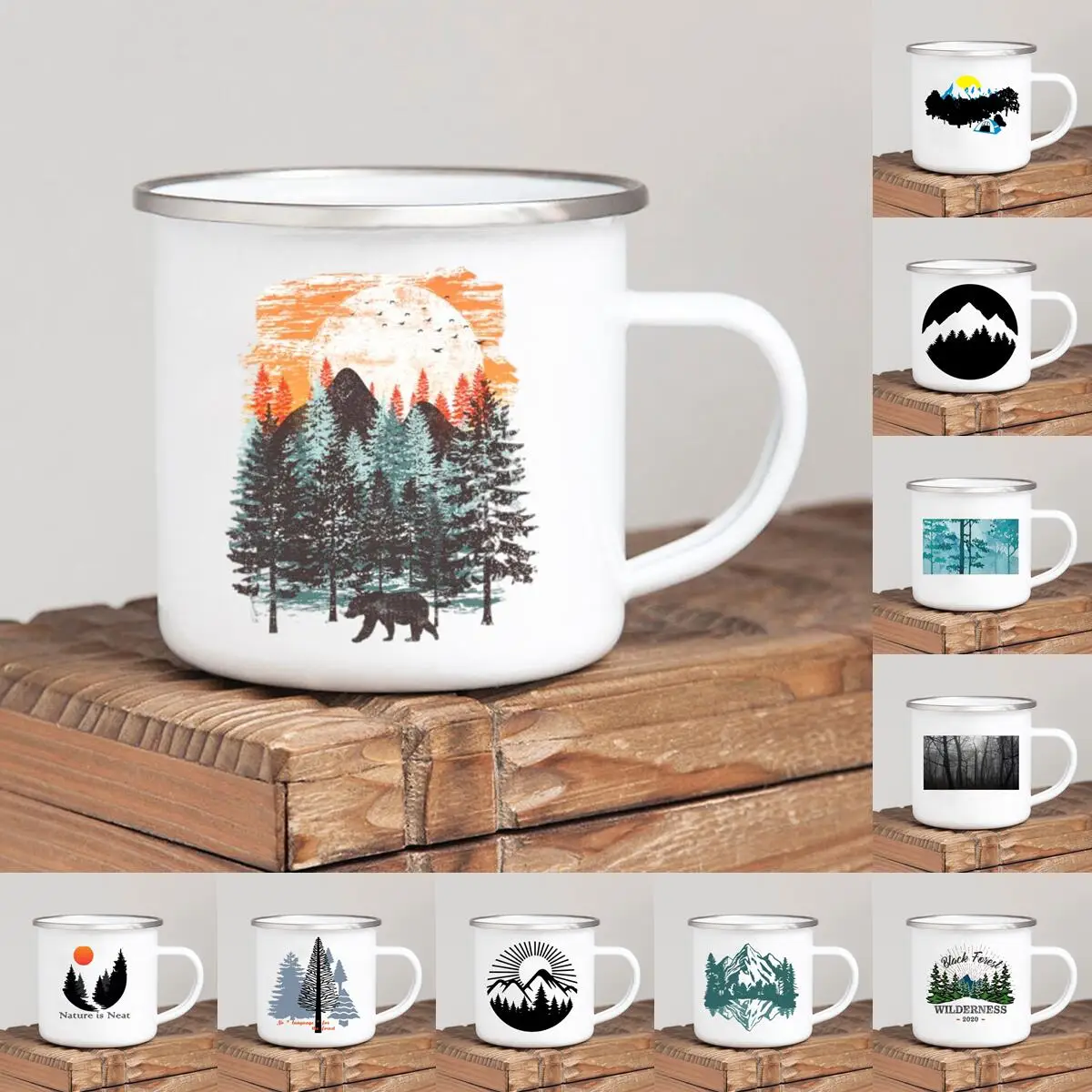 Forest Camp Enamel Coffee Mug Adventure Together Camping Cup Gift Idea for Camper Campfire Mugs Outside Outdoor Festival Travel