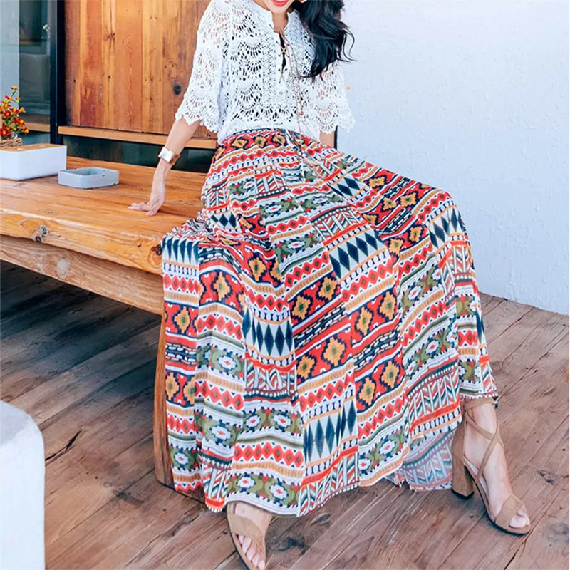 Женская юбка в богемном этническом стиле тонкая летняя пляжная для отдыха на
