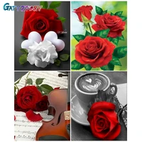 gatyztory painting by number rose diy drawing canvas hand painted pictures by numbers flowers home decoration