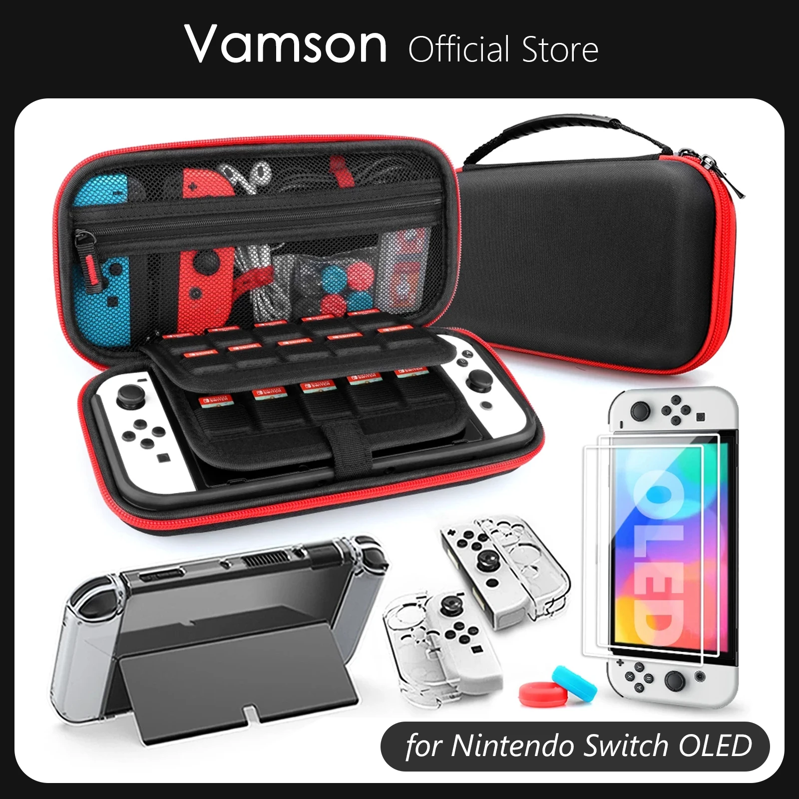 

Vamson for Nintendo Switch Oled with Clear Cover Case Screen Protector Cover for Switch OLED Storage Carry Bag Accessories Kit