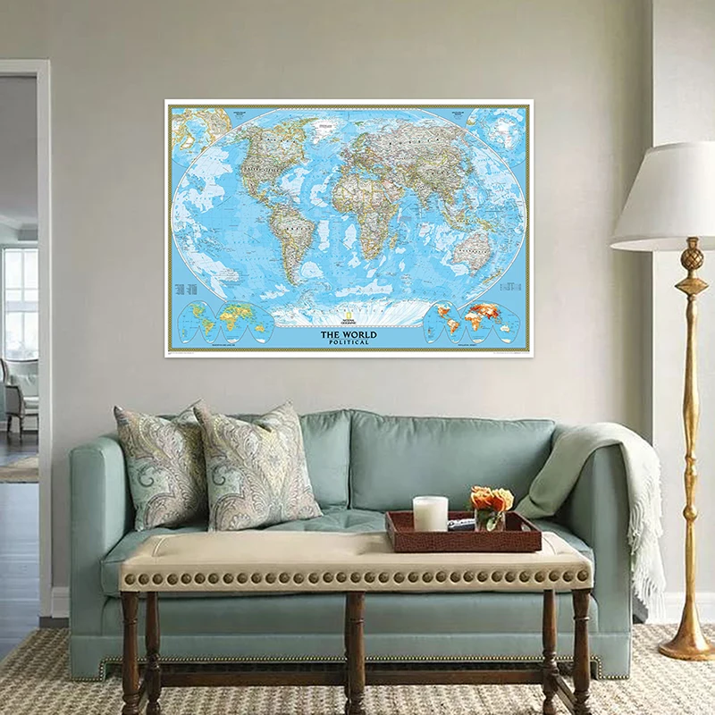 

100*70cm Non-woven Fabric World Map Without National Flag Painting Wall Art Poster School Supplies Living Room Decor