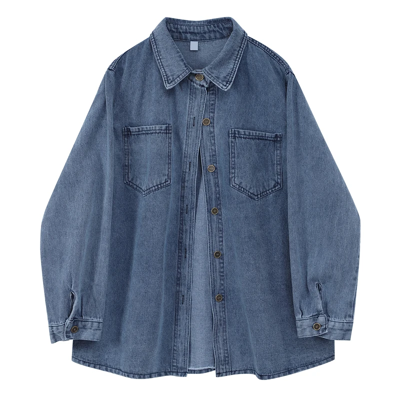 

2022 Spring Long Sleeves Casual Denim Shirt Women Fashion Slim Ladies Shirts Tops Blouse Vintage Blouses