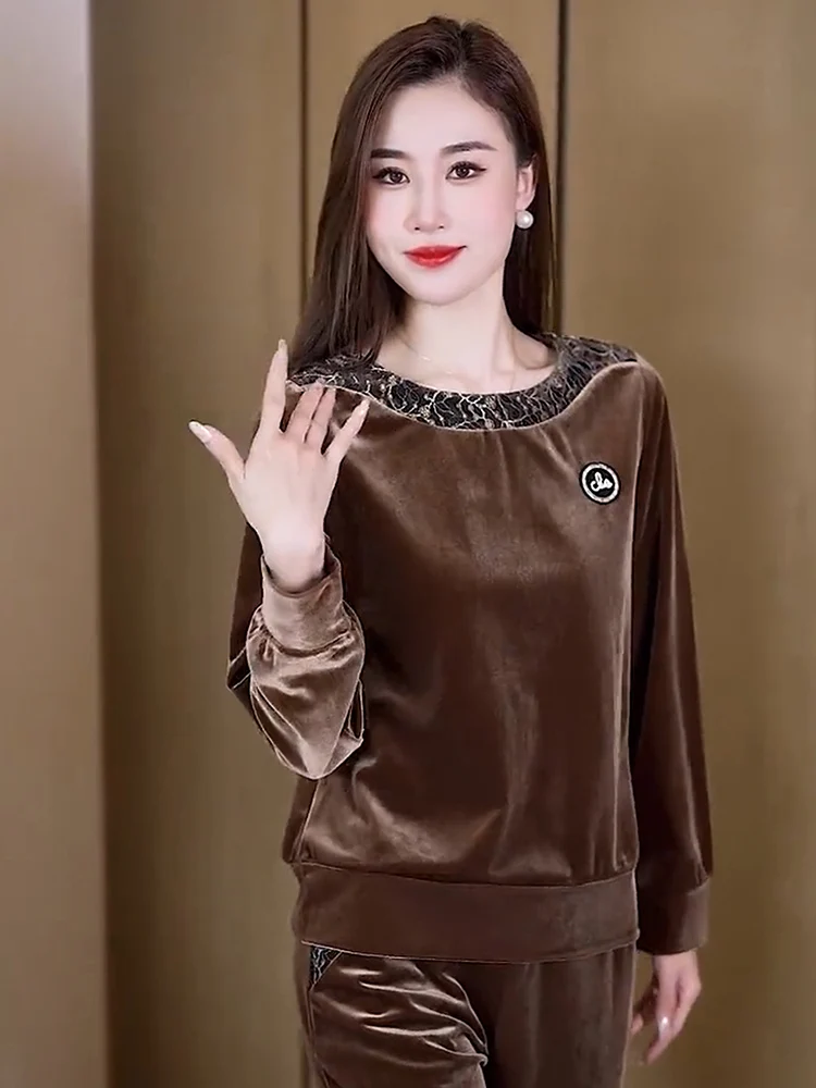 2024 весенне-осенний новый золотой бархатный комплект с вышивкой женские изящные