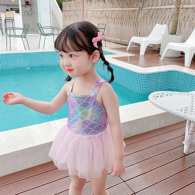 Милые кружевные Многослойные танкини бикини для девочек цельный купальный