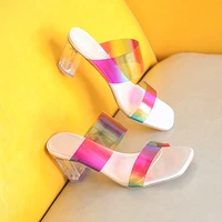 women slippers colorful pvc sandals summer clear crystal high heels designer woman wedding party slides female footwear size 43