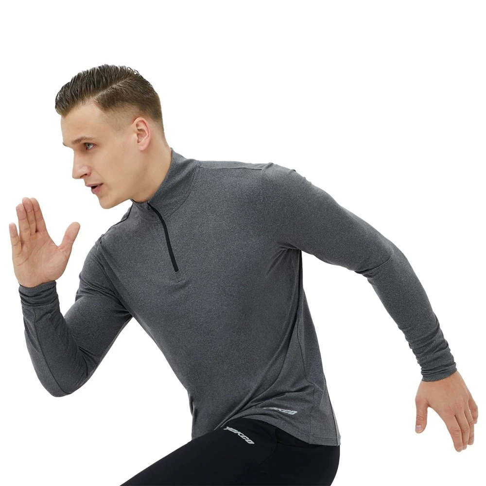 

YOKGO Running Shirts Men Long Sleeve Quick Dry Autumn Gym Sports Elastic Fitness Quarter Zip Pullover T Shirt