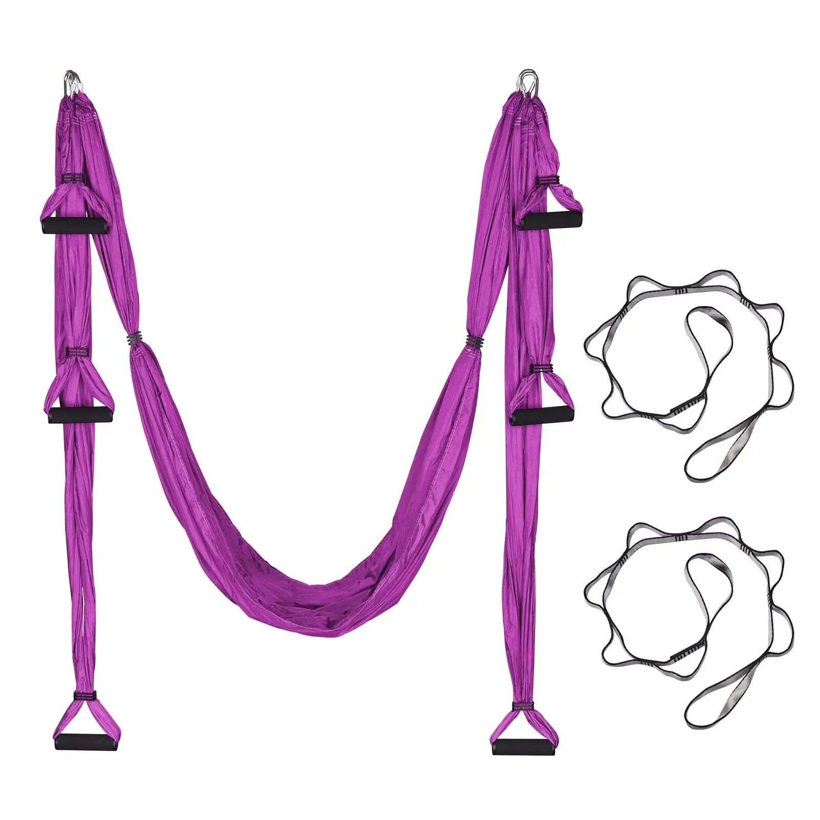 

Aerial Yoga Flying Trapeze Swing Set with 6 Thick Foam Padded Handles Purple