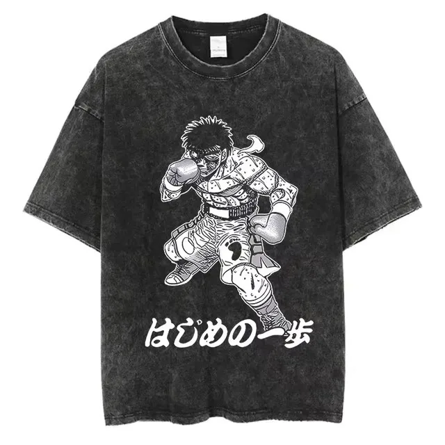 High Quality Cotton Washed T-Shirt Anime Hajime No Ippo Kamogawa Boxing Gym Loose T Shirts Men Women Y2K Hip Hop Summer Top Tee