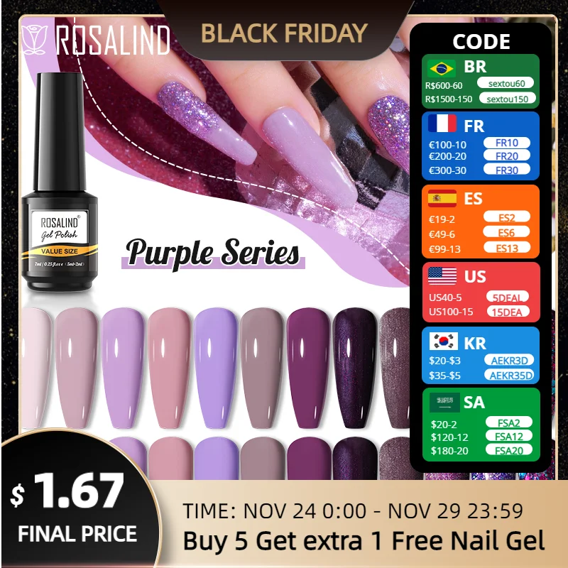 

ROSALIND Gel Nail Polish 100 Colors Gel Polish All For Manicure Semi Permanent Soak Off Gel UV LED Varnishes Matte Top Coat