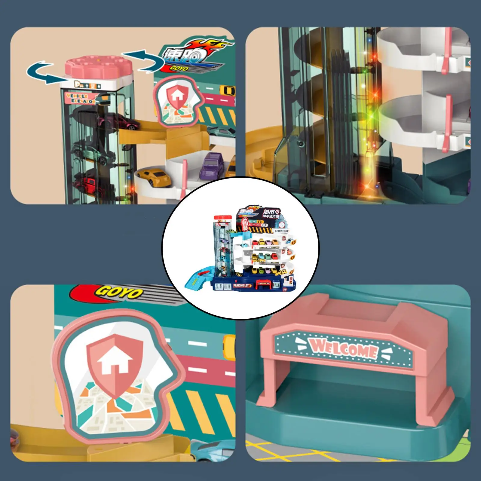 

Электрический 4-слойный Трековый игровой набор, парковочная площадка, собранные Обучающие игрушки с лифтом, горки, цветные огни