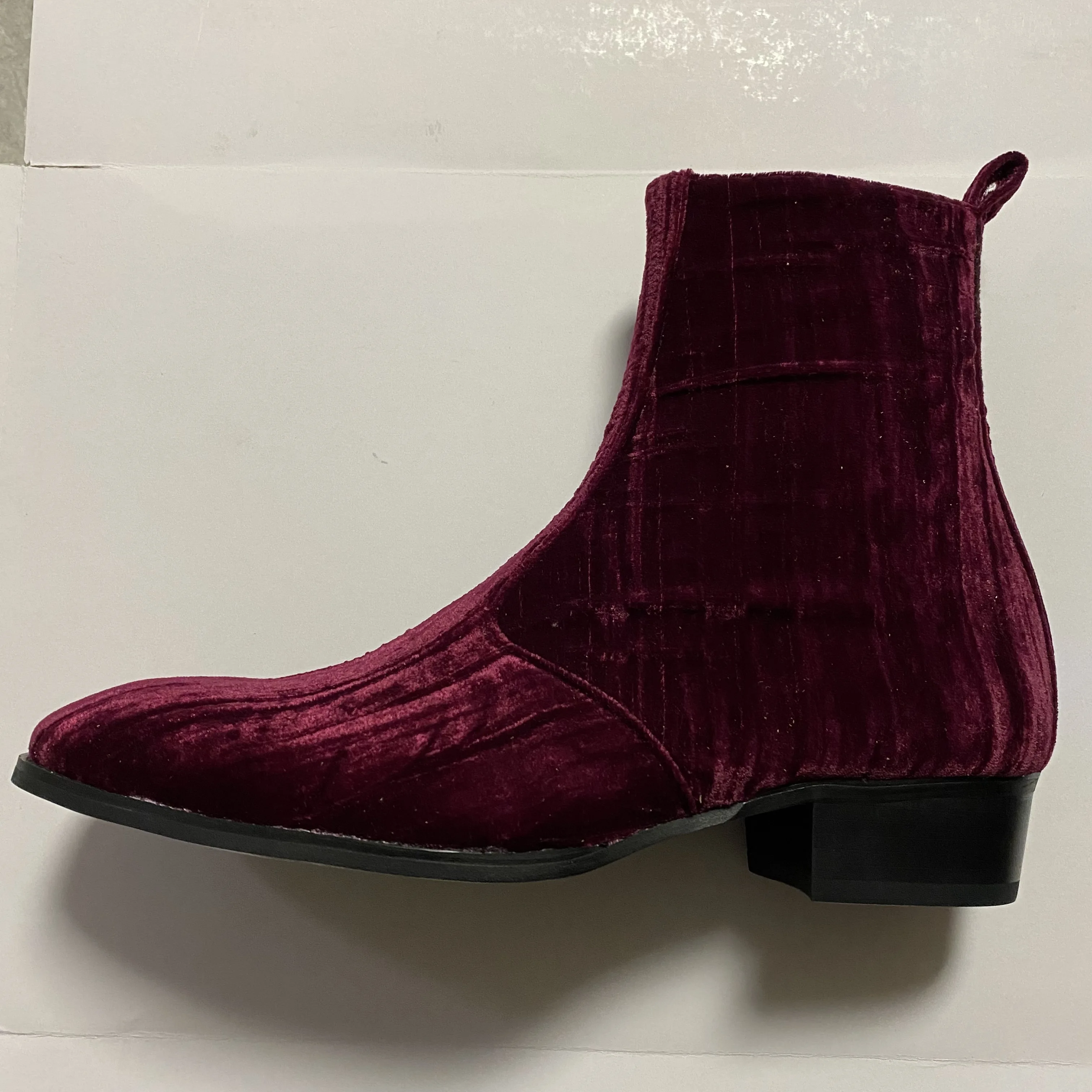 Мужские свадебные ботинки ручной работы с пиликом пальца винно-красного бархата