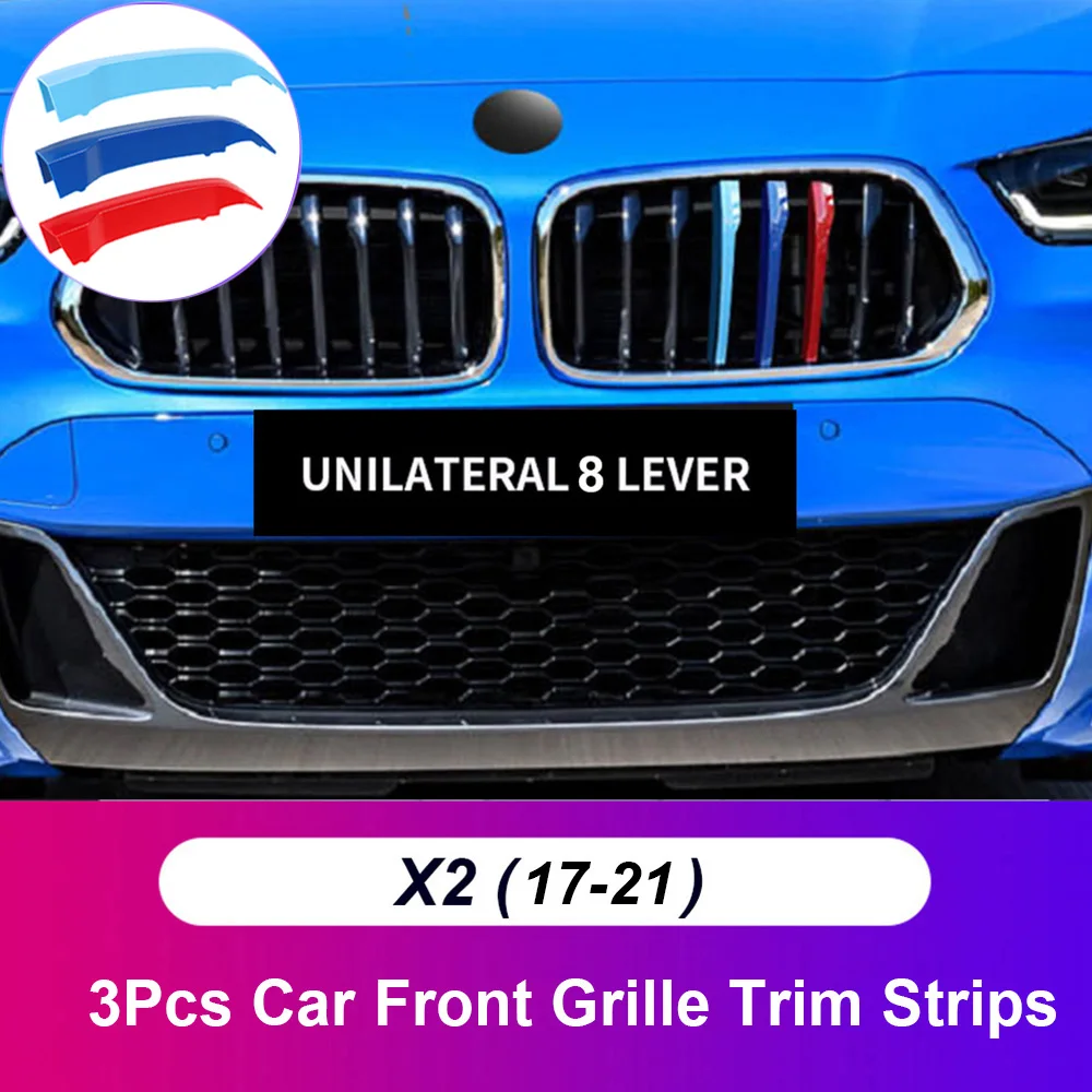 3Pcs Auto Grille Trim Strip Clip 3 Color Car Racing Front Grille Buckle Cover 3D Decoration Sticker Decals For BMW X2 F39 17-21