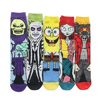1 pair anime cartoon spongebob men women socks fashion kawaii socks autumn winter harajuku middle tube hip hop skateboard socks