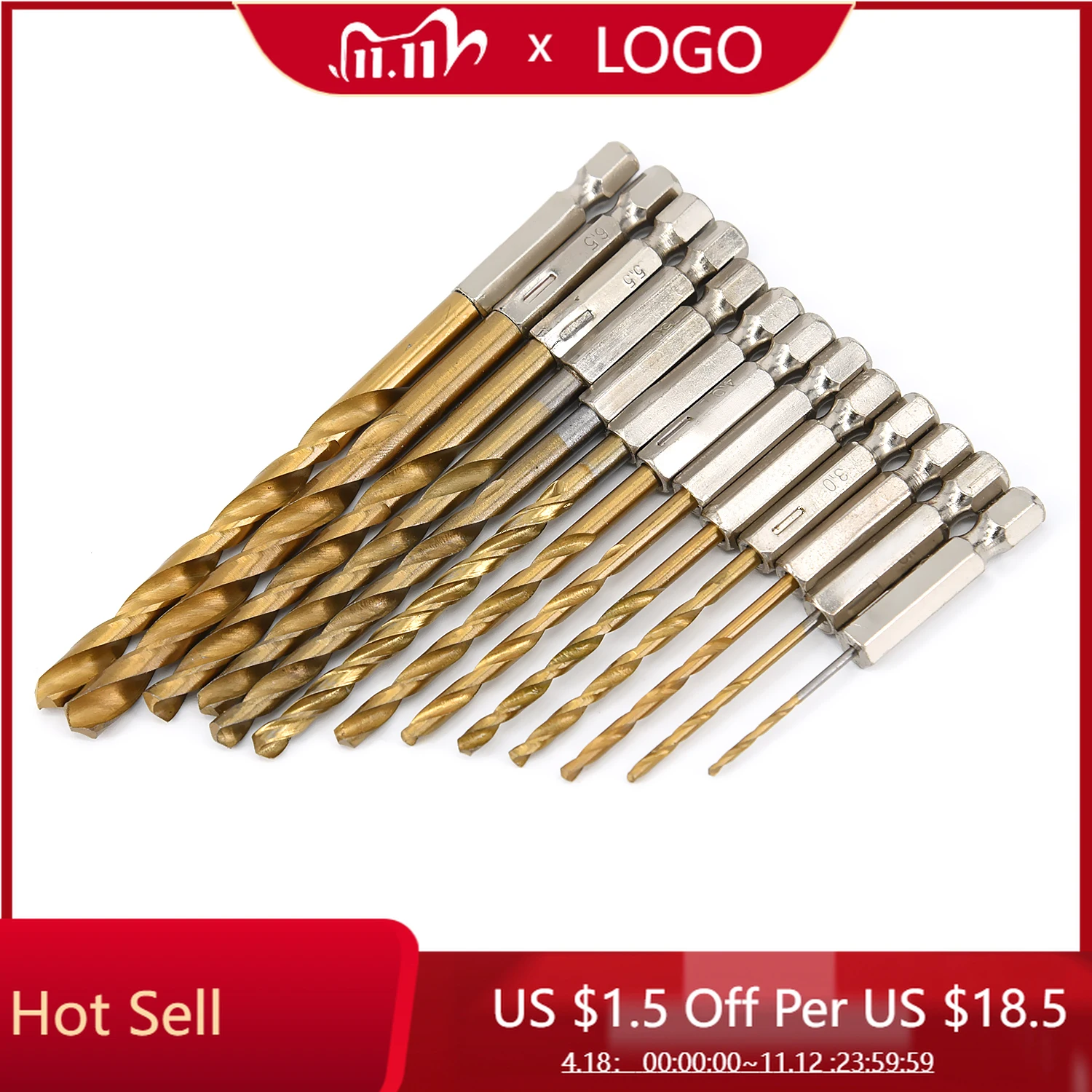 

13 Pcs Drill Bit Set Titanium Coated High Speed Steel Twist Drill Bit W/ Hex Shank For Electric Drill Accessories