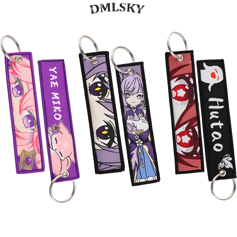 

Embroidery Key Tag Keychain for Cool Boy Motorcycles Key Ring Japanese Anime Key Fobs Car Key Tag Kids Gifts Accessories Jewelry