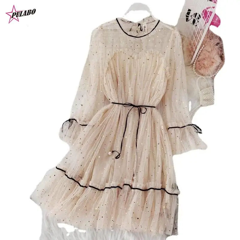 PULABO женское сетчатое блестящее платье со звездами и блестками элегантное