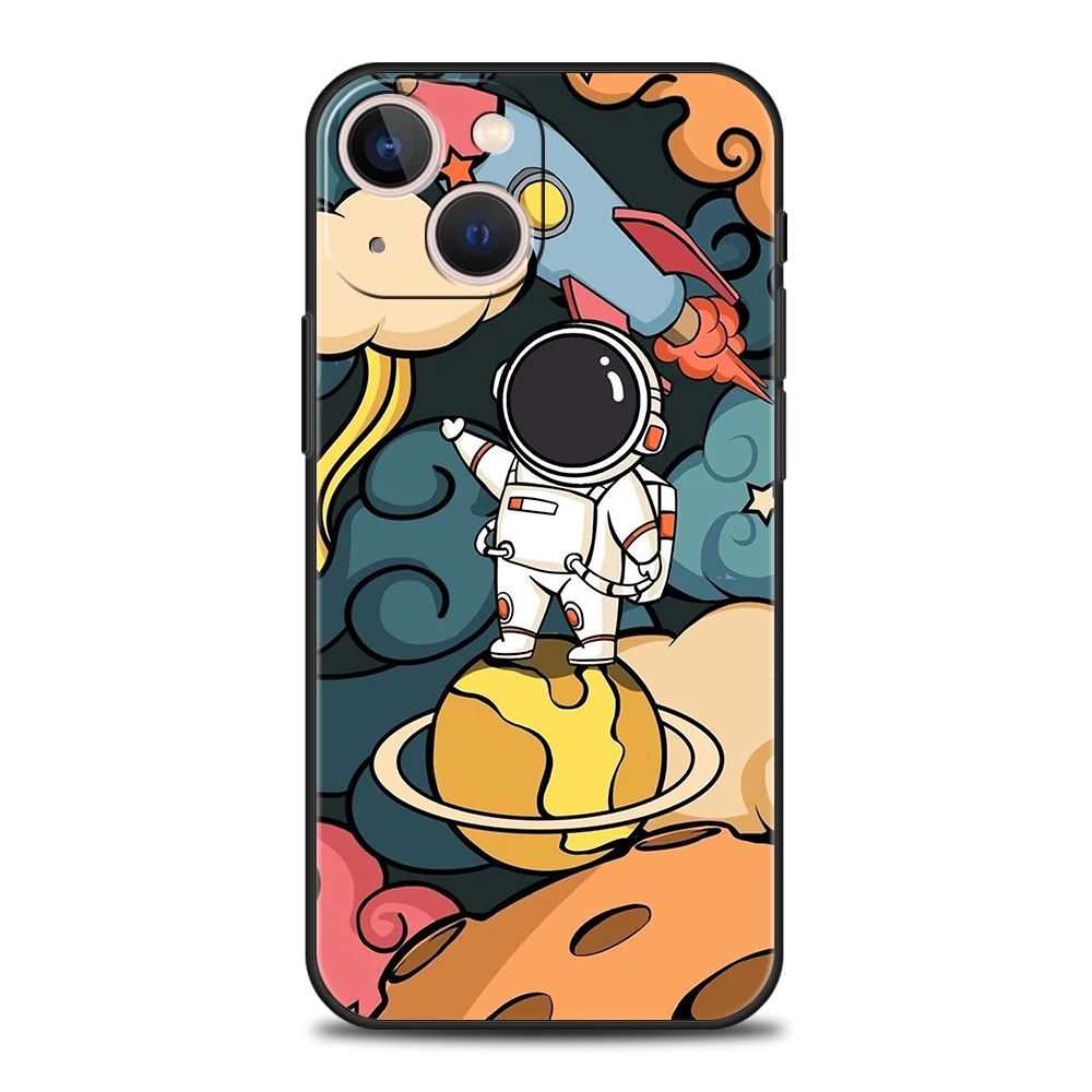 Cartoon Astronaut Luxury Phone Case Cover For iPhone 14 13 12 11 Pro Max 8 7 Plus X XR XS Max SE 2020 Mini Shockproof Soft Shell