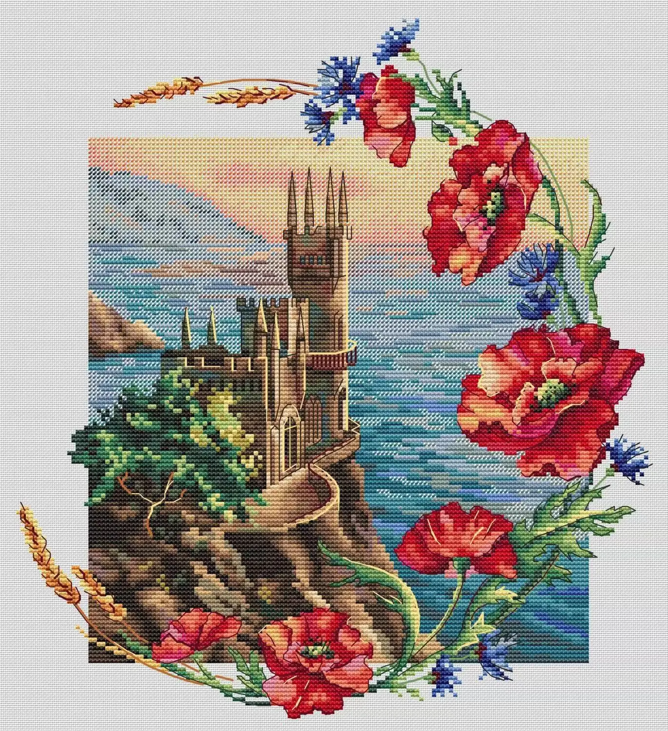 Castle in the Wreath 37-40 DIY игольная работа Набор для вышивки крестом 28ct 14ct 32ct Металлик Aida