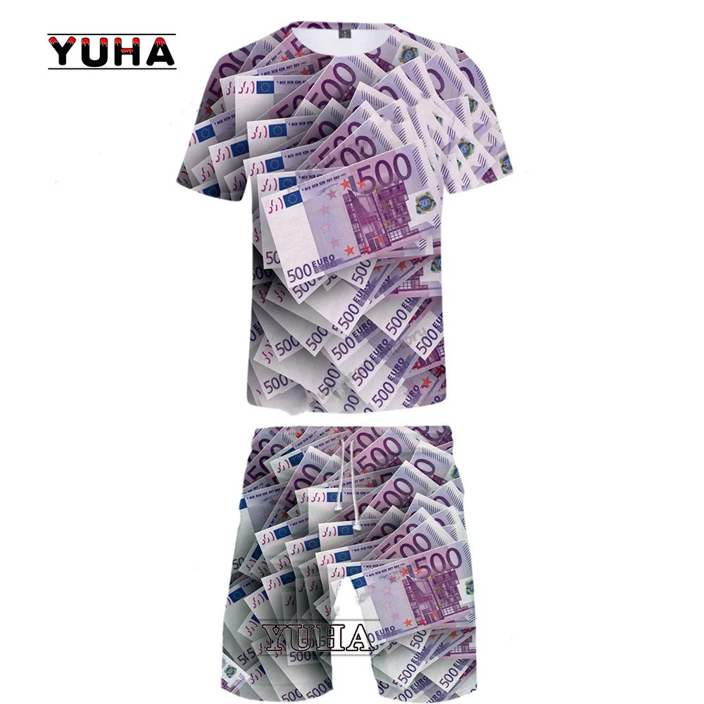 Men's Fashion Tracksuit Summer Dollars The United States 3D Print Casual Underwear Hip Hop Set Creative Man Two-piece Money Suit
