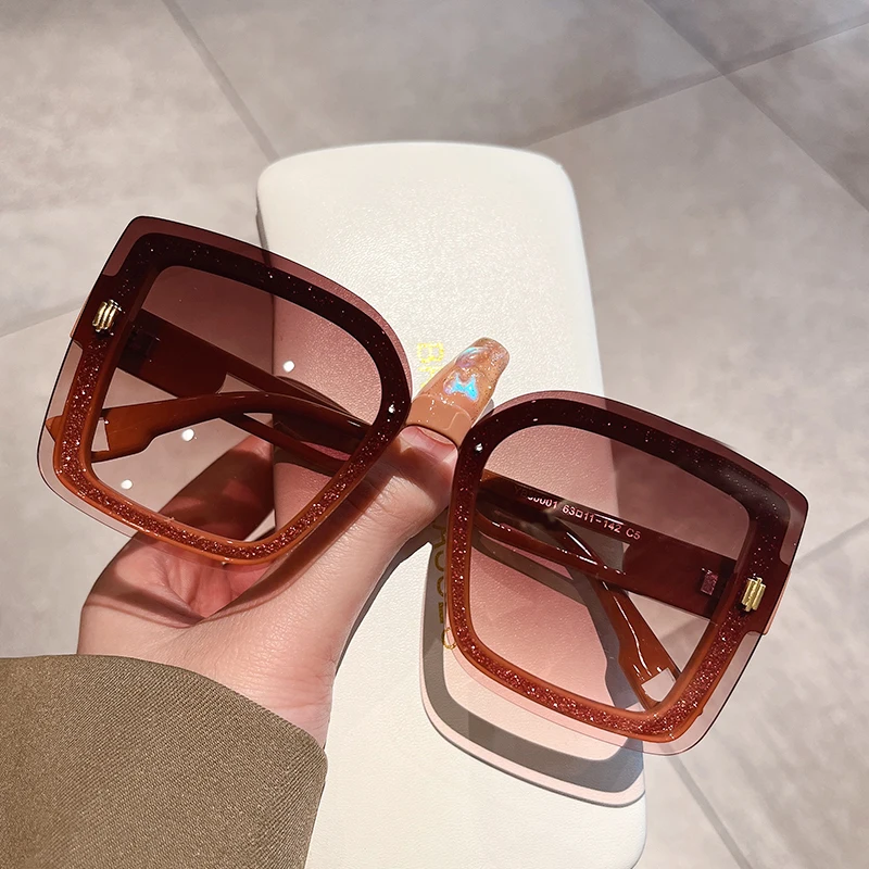 

New Arrival Oversized Square Rimless Sunglasses Multicolor Trendy Fashion Female Eyewear UV400 Brand Designer Shades for Ladies