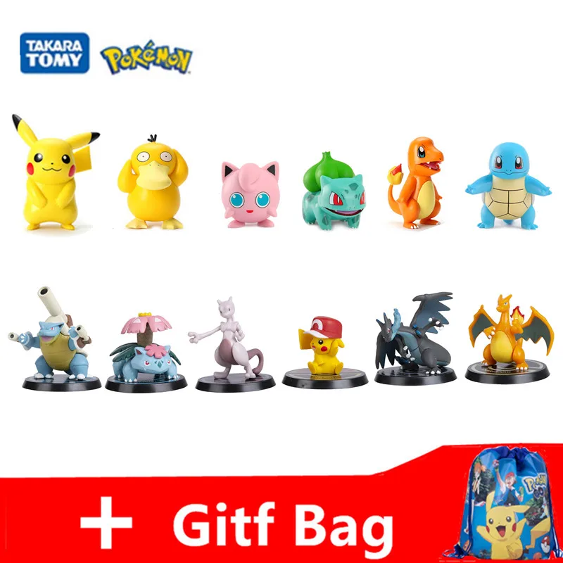 6Pcs/Set Pokemon Anime Figure Pikachu Charizard Mewtwo Blastoise Bulbasaur Psyduck Cute Pet Action Model Doll Kids Toy Xmas Gift